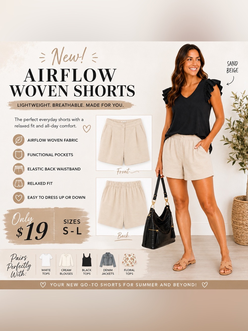 Airflow Woven Sand Beige Women's Bermuda Shorts